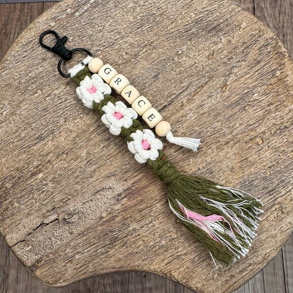 Macrame Charm Beaded Flower Purse Keychain Charm Boho Accessories FAST SHIP NEW - Picture 3 of 5